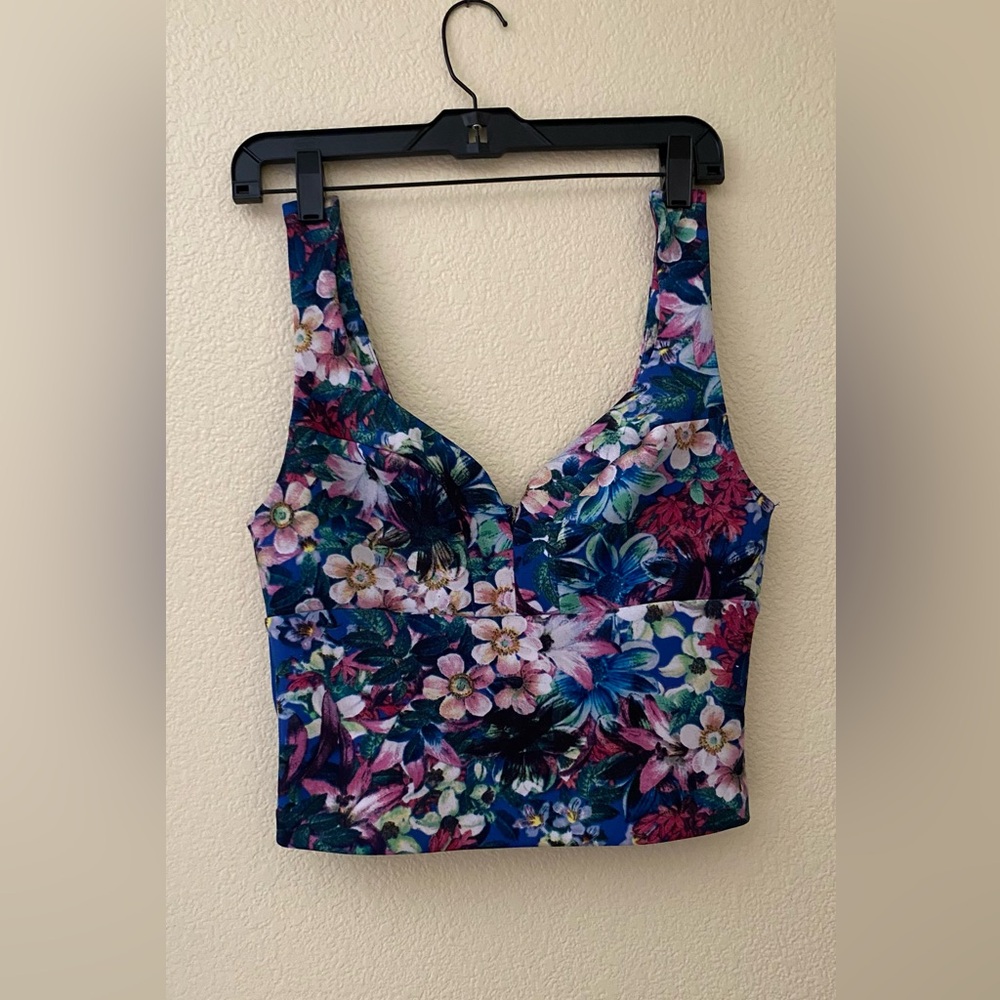 Guess Blue Floral Zippered Crop Top Medium - Excellent Condition-PreOwned